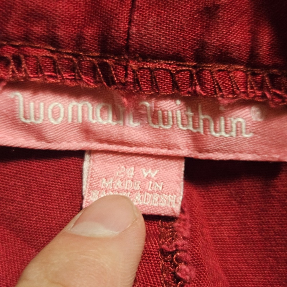 Woman Within Pull-On Khaki Trouser Pants 24W/30‎ Straight Leg Elastic Waist Red - Picture 3 of 8